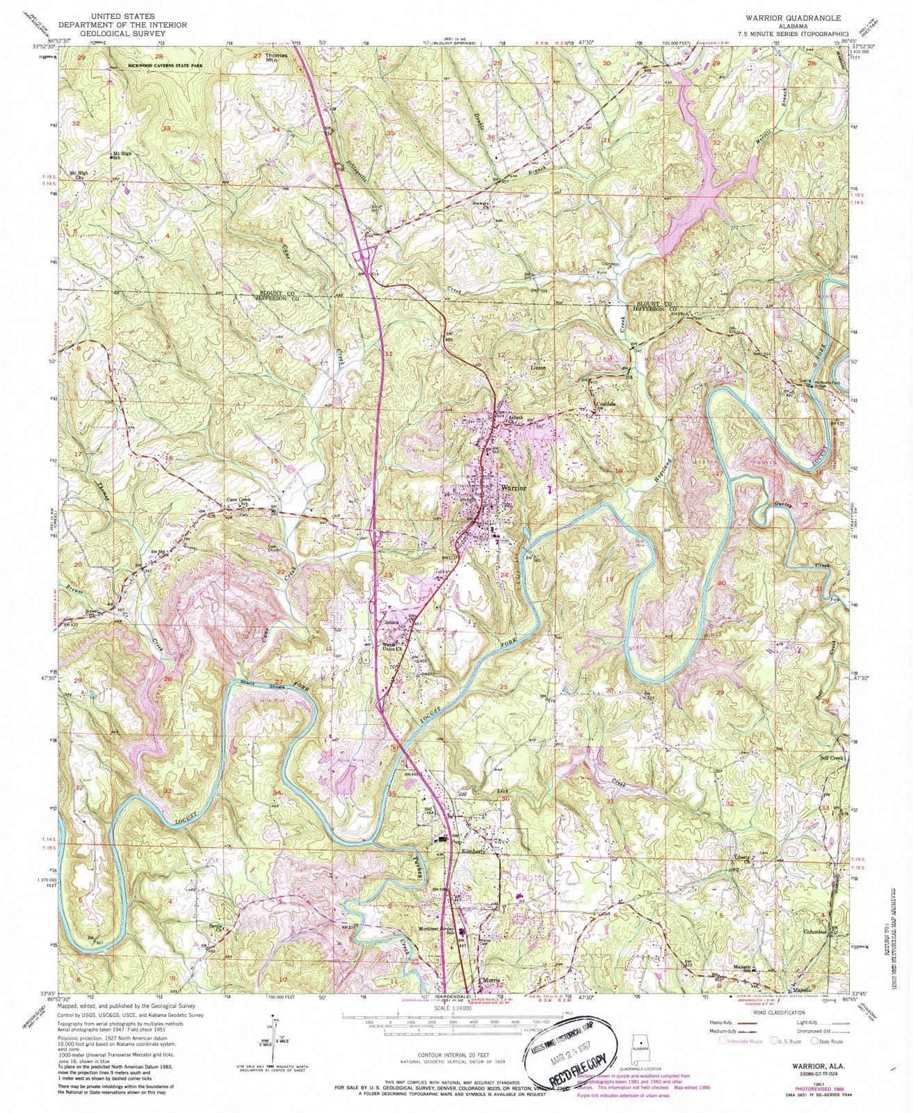 1951 Warrior, AL - Alabama - USGS Topographic Map