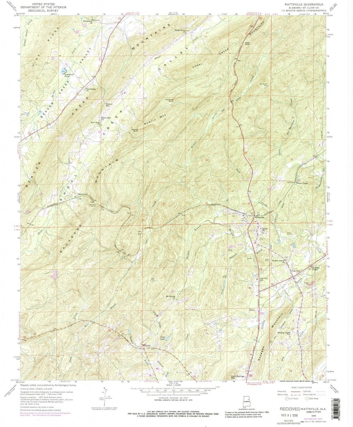 1958 Wattsville, AL - Alabama - USGS Topographic Map