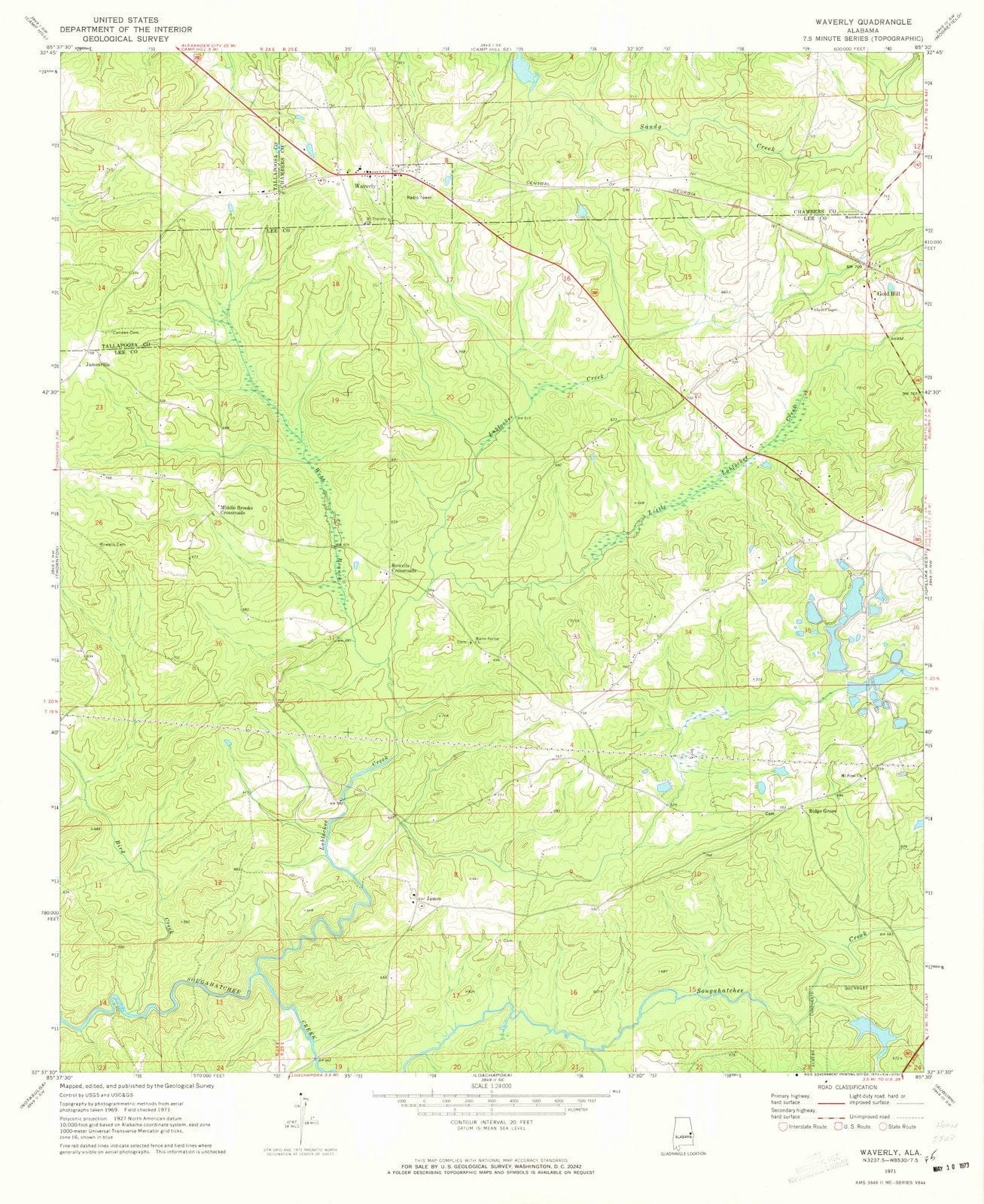 1971 Waverly, AL - Alabama - USGS Topographic Map