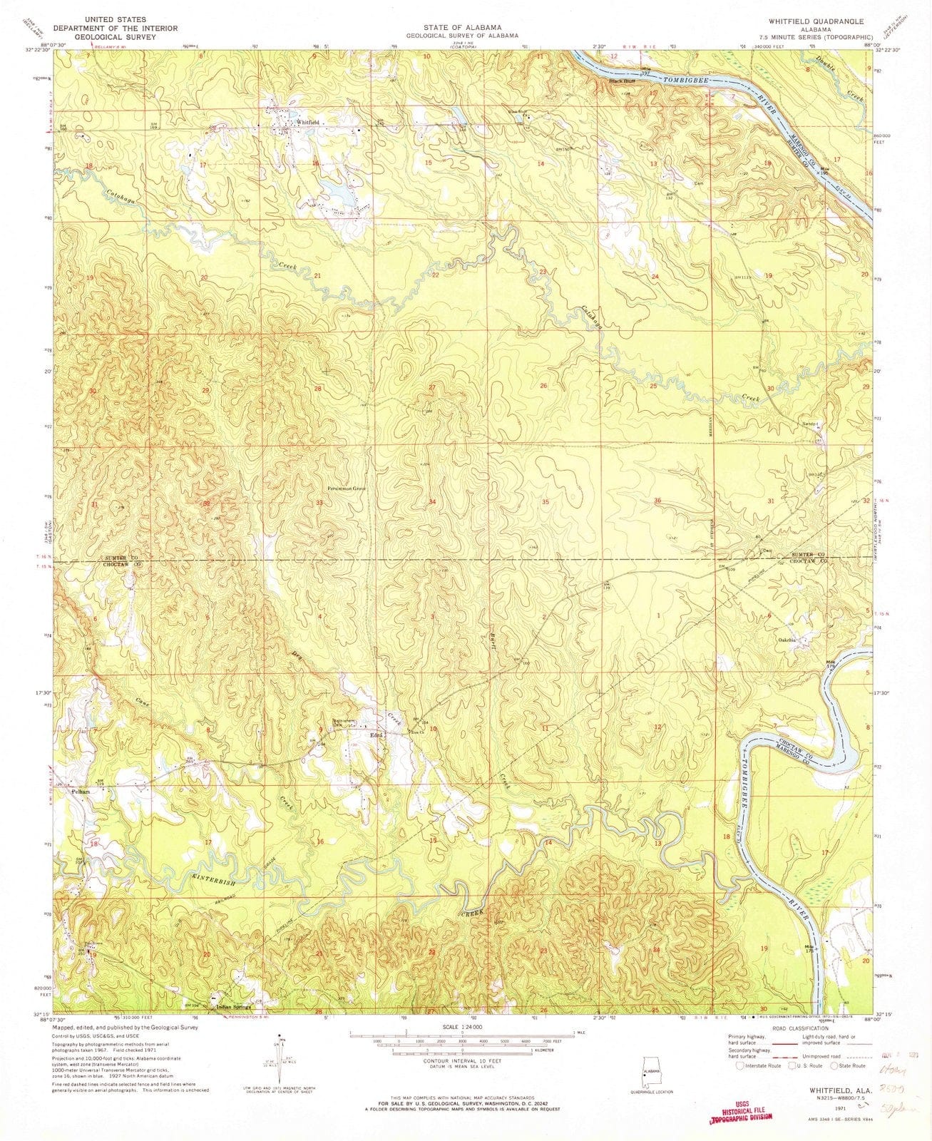 1971 Whitfield, AL - Alabama - USGS Topographic Map