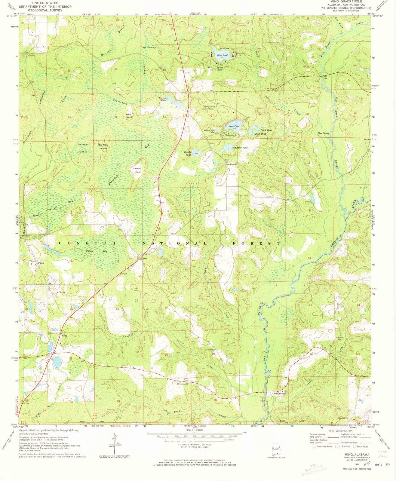 1971 Wing, AL - Alabama - USGS Topographic Map