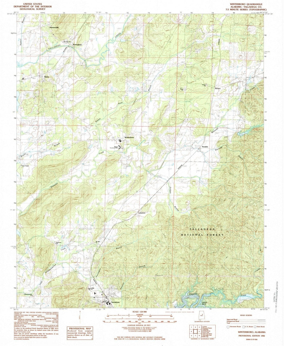 1984 Winterboro, AL - Alabama - USGS Topographic Map