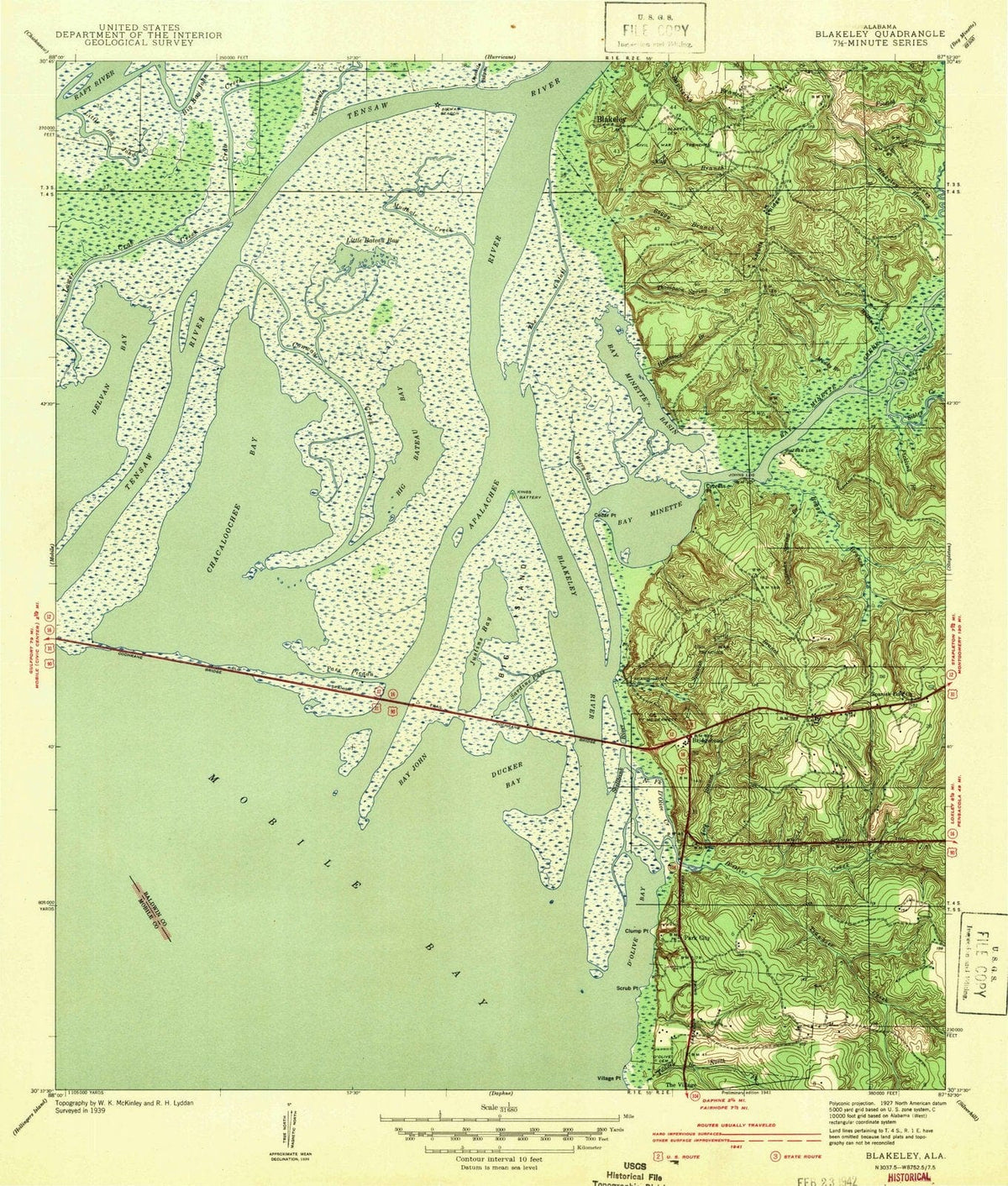 1942 Blakeley, AL - Alabama - USGS Topographic Map