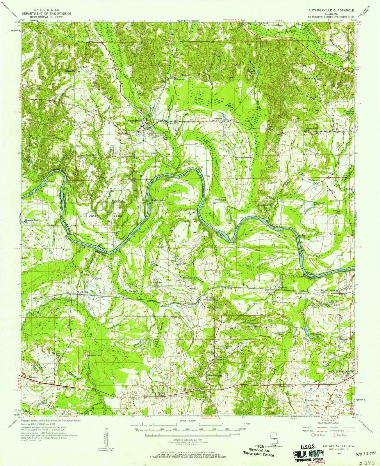 1957 Autaugaville, AL - Alabama - USGS Topographic Map