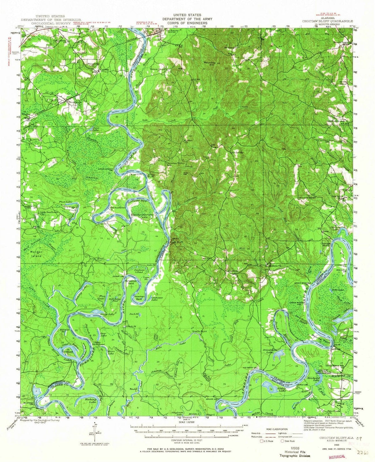 1943 Choctaw Bluff, AL - Alabama - USGS Topographic Map