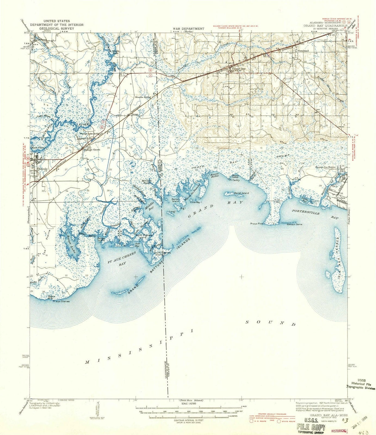 1943 Grand Bay, AL - Alabama - USGS Topographic Map