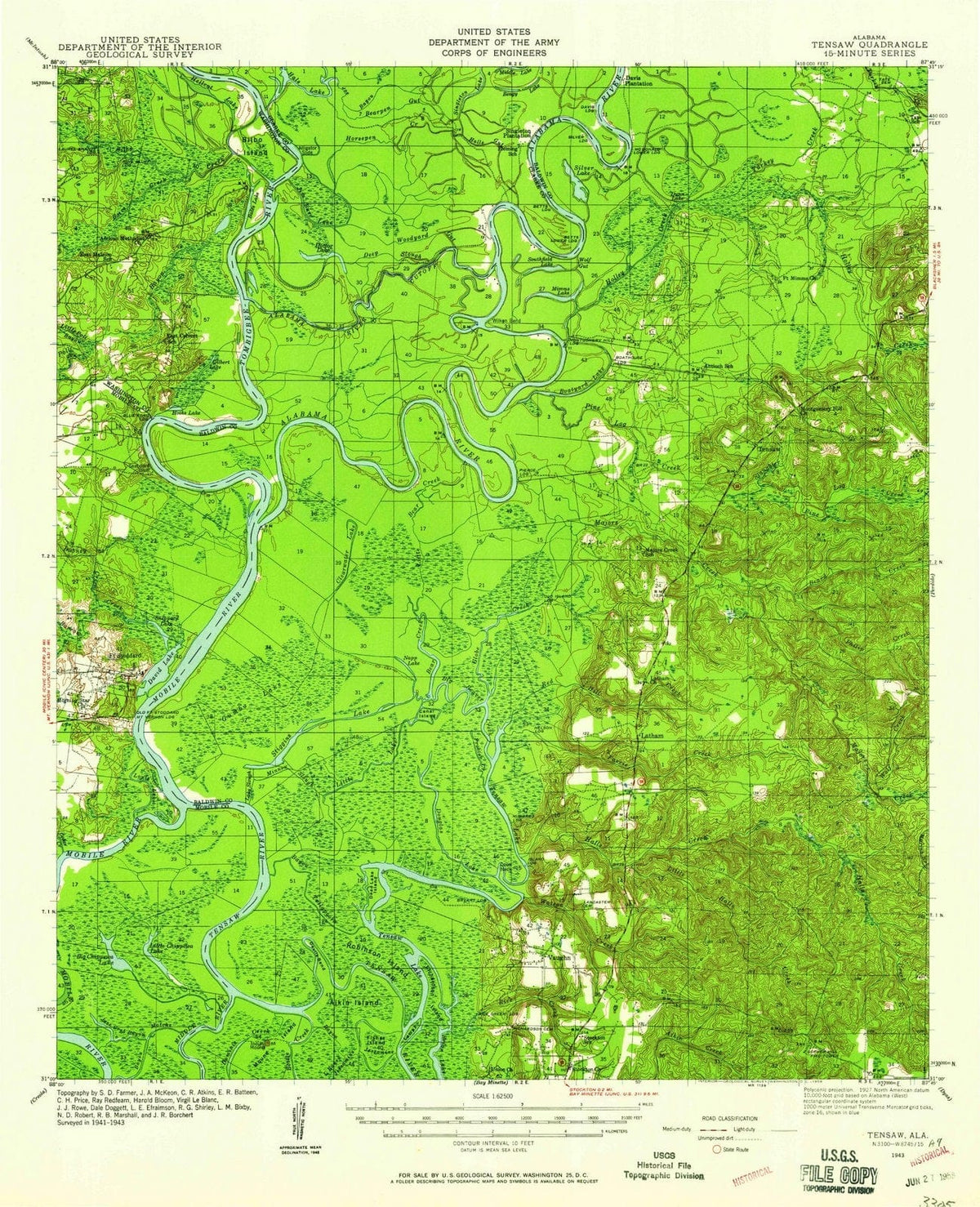 1943 Tensaw, AL - Alabama - USGS Topographic Map