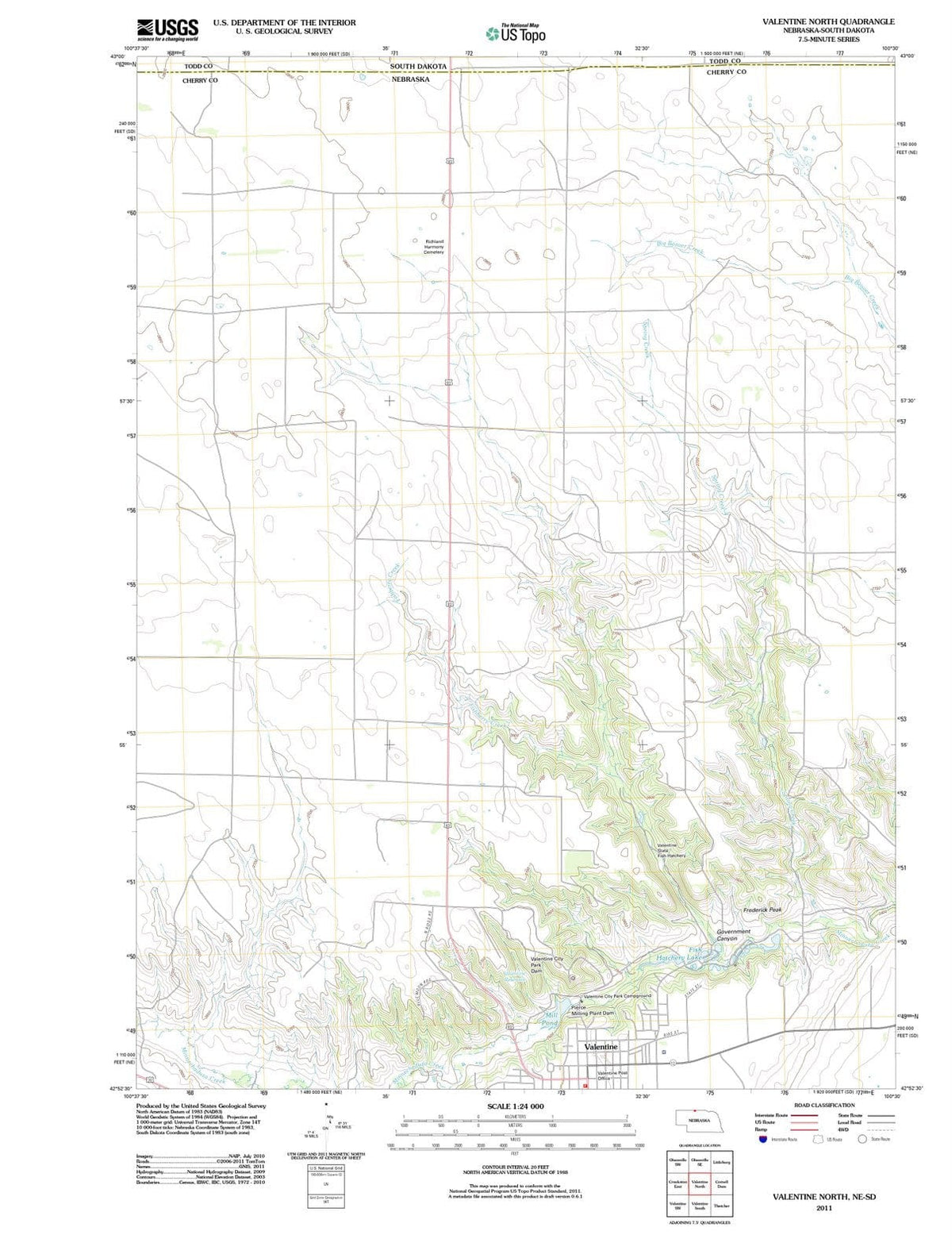 2011 Valentine North, NE - Nebraska - USGS Topographic Map