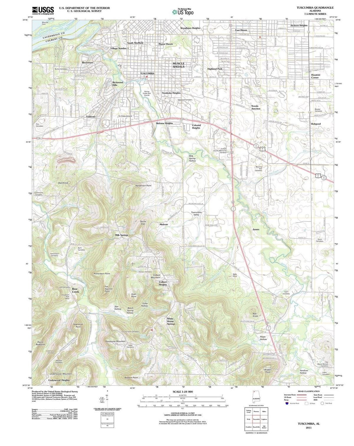 2011 Tuscumbia, AL - Alabama - USGS Topographic Map