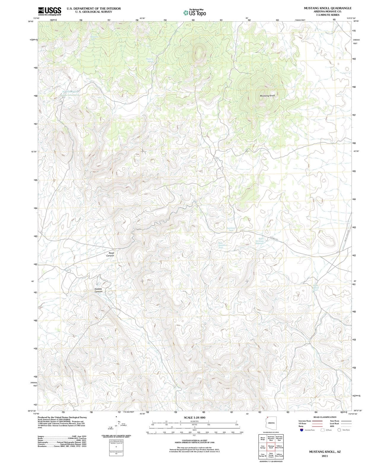 2011 Mustang Knoll, AZ - Arizona - USGS Topographic Map