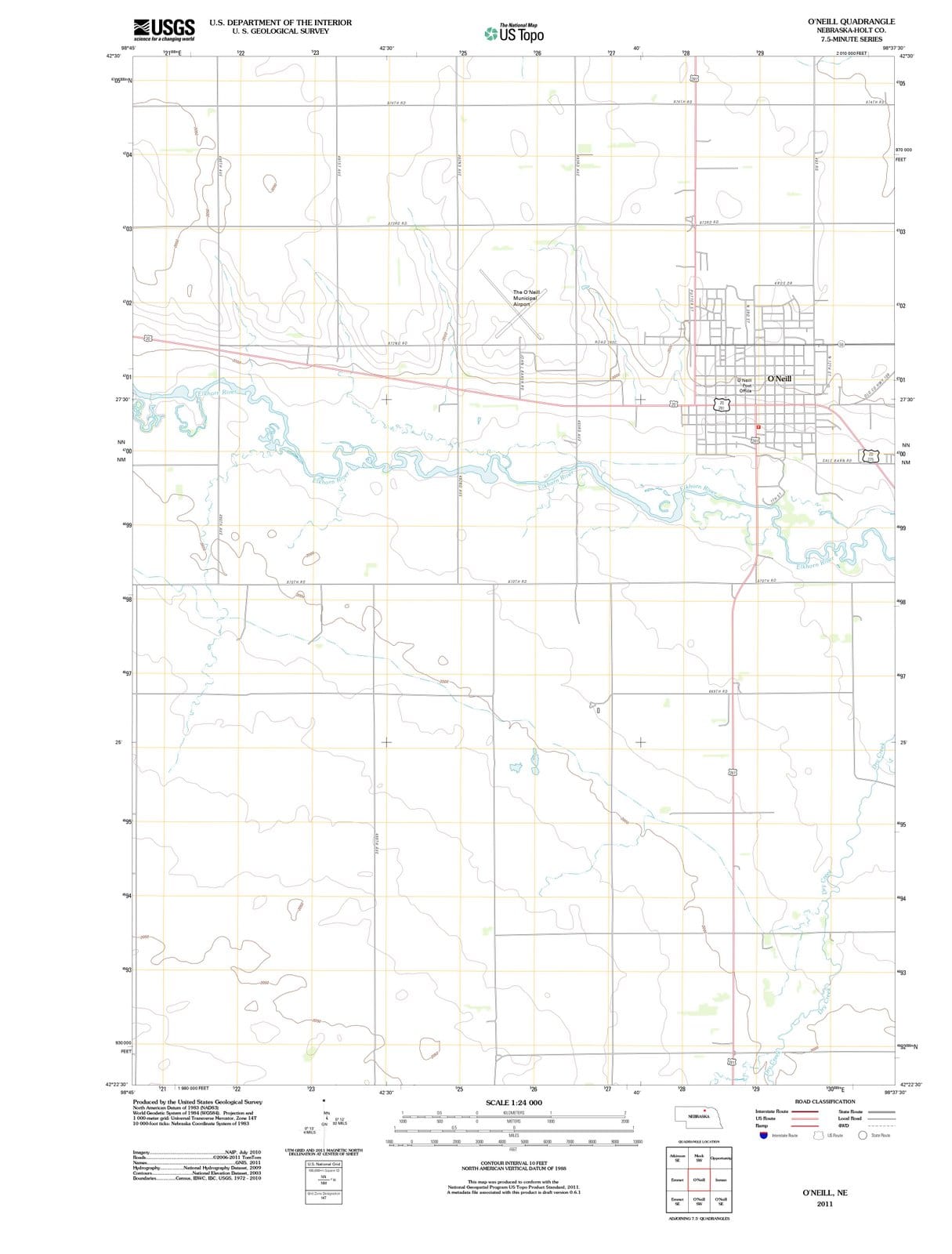 2011 O'Neill, NE - Nebraska - USGS Topographic Map