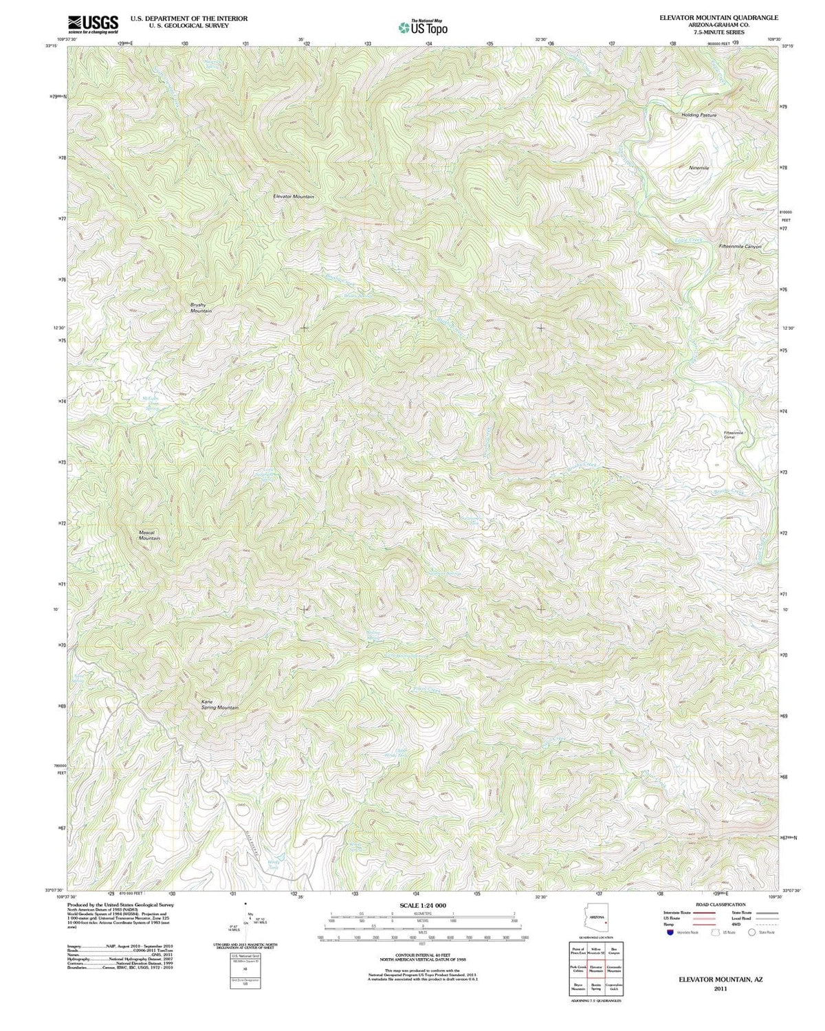 2011 Elevator Mountain, AZ - Arizona - USGS Topographic Map