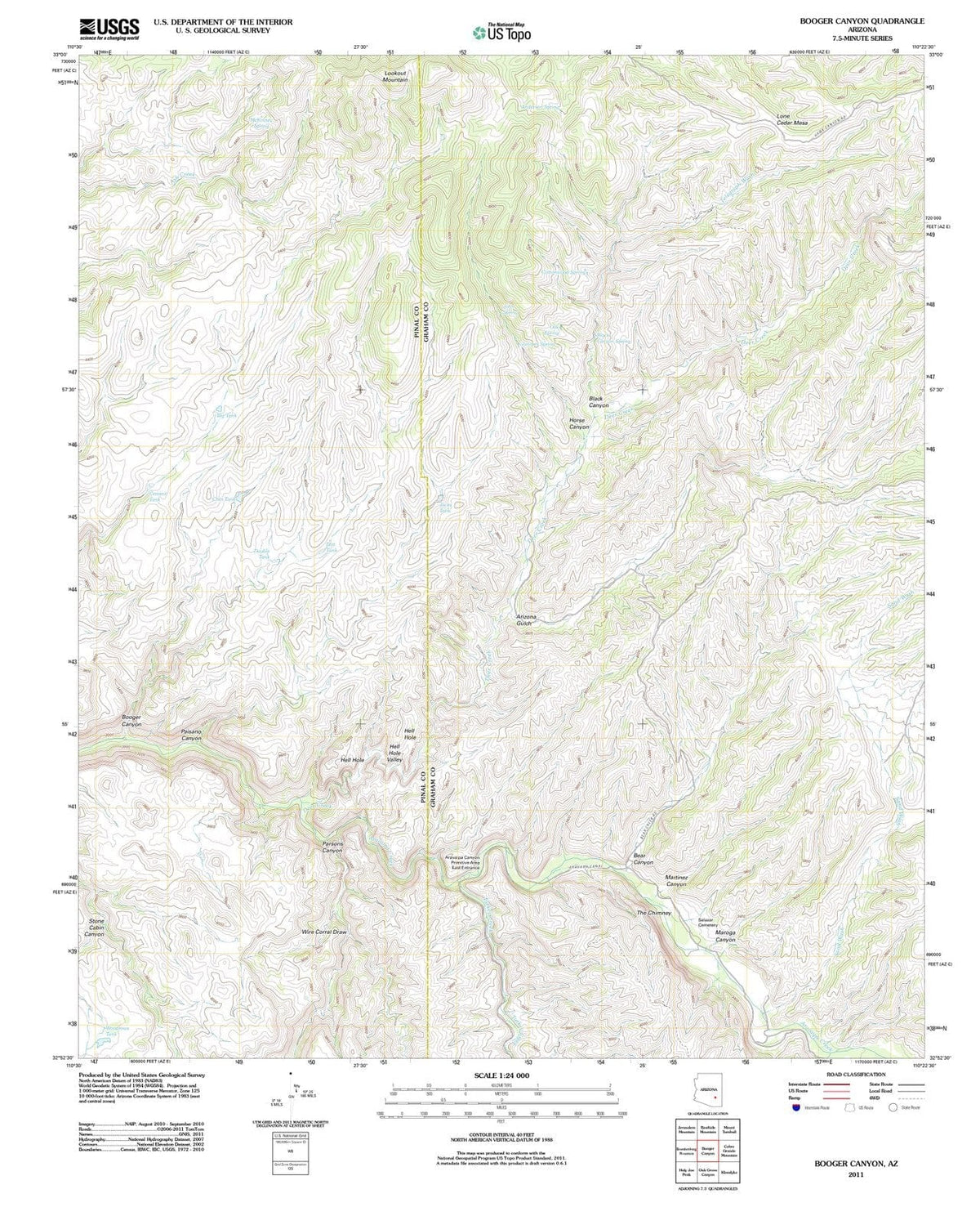 2011 Booger Canyon, AZ - Arizona - USGS Topographic Map
