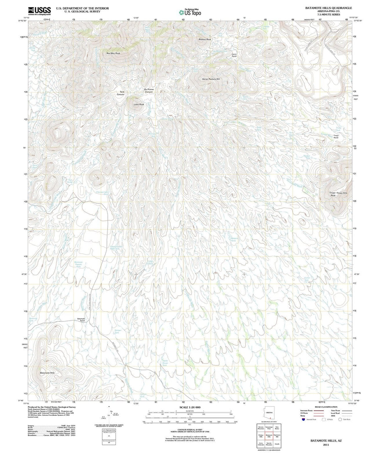 2011 Batamote Hills, AZ - Arizona - USGS Topographic Map