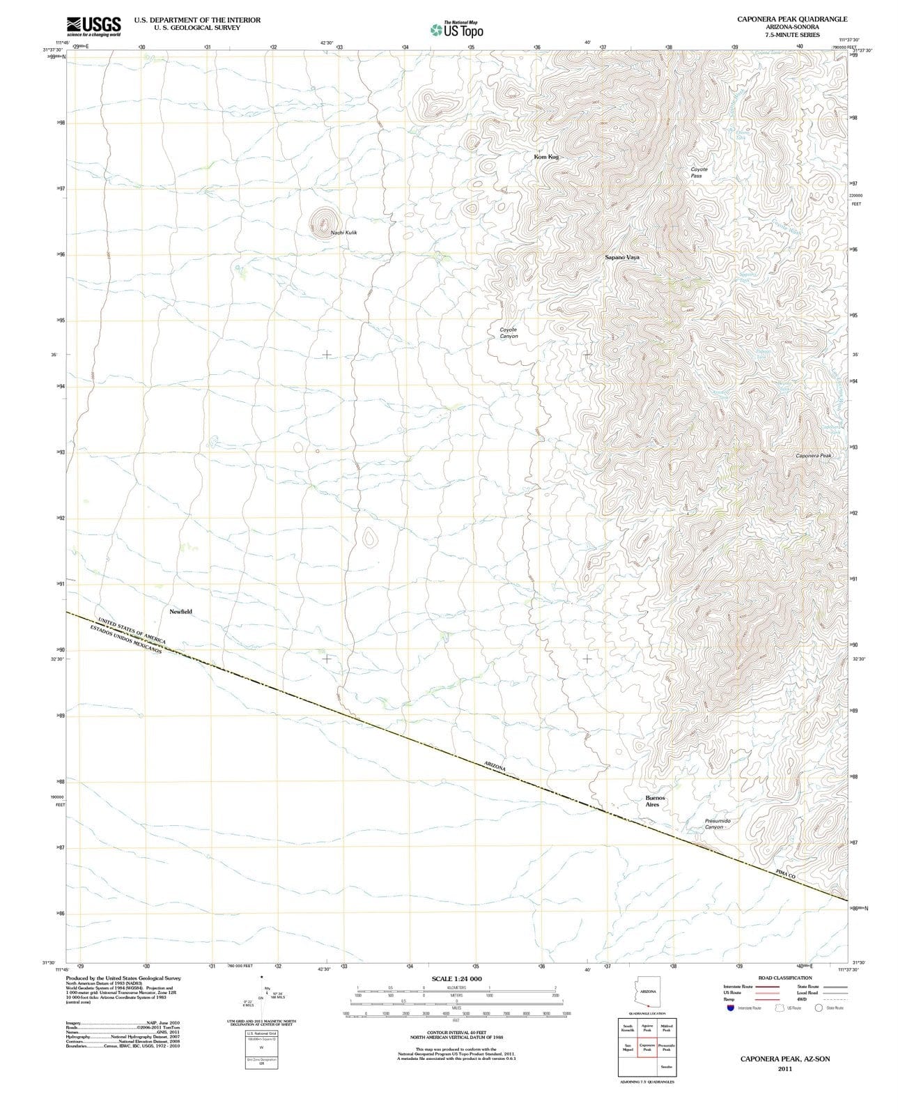 2011 Caponera Peak, AZ - Arizona - USGS Topographic Map