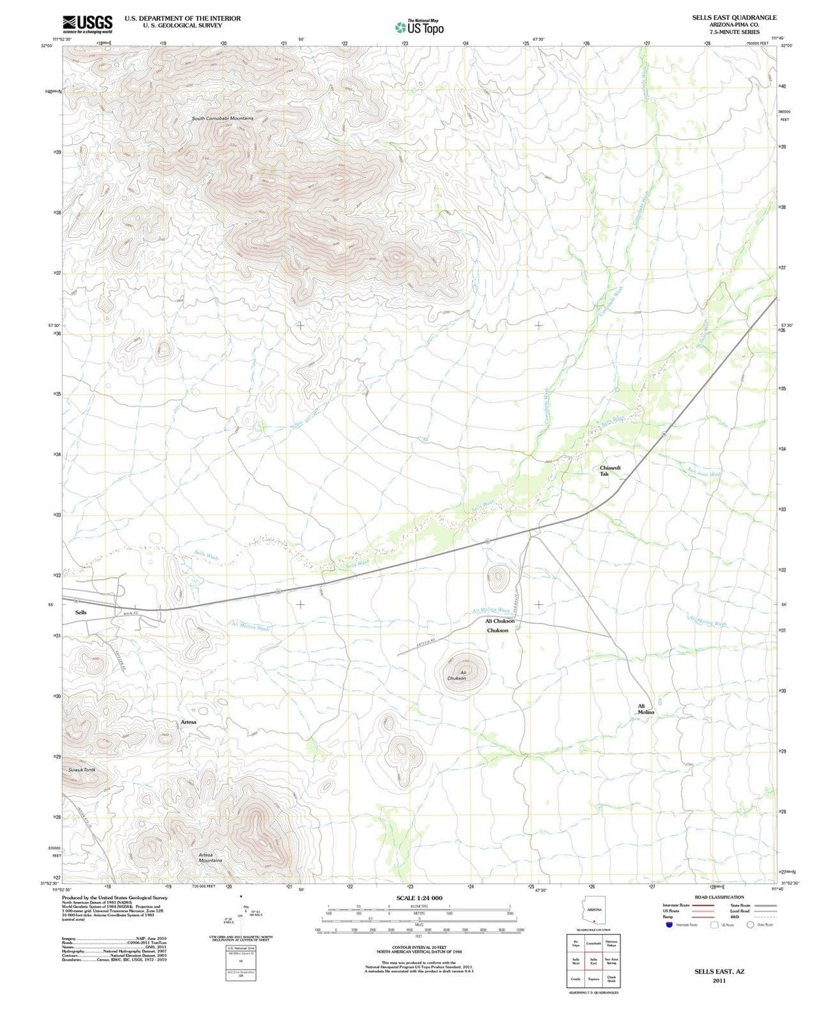 2011 Sells East, AZ - Arizona - USGS Topographic Map