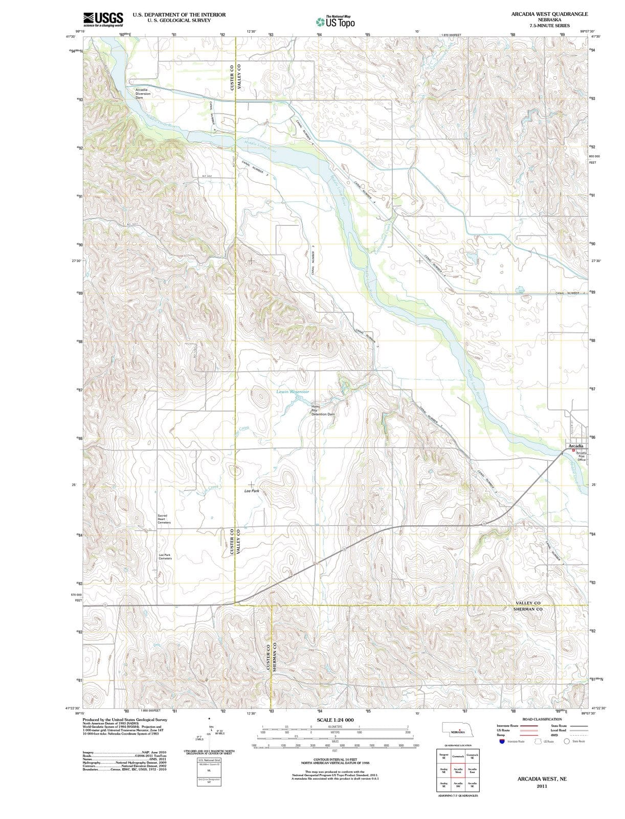 2011 Arcadia West, NE - Nebraska - USGS Topographic Map