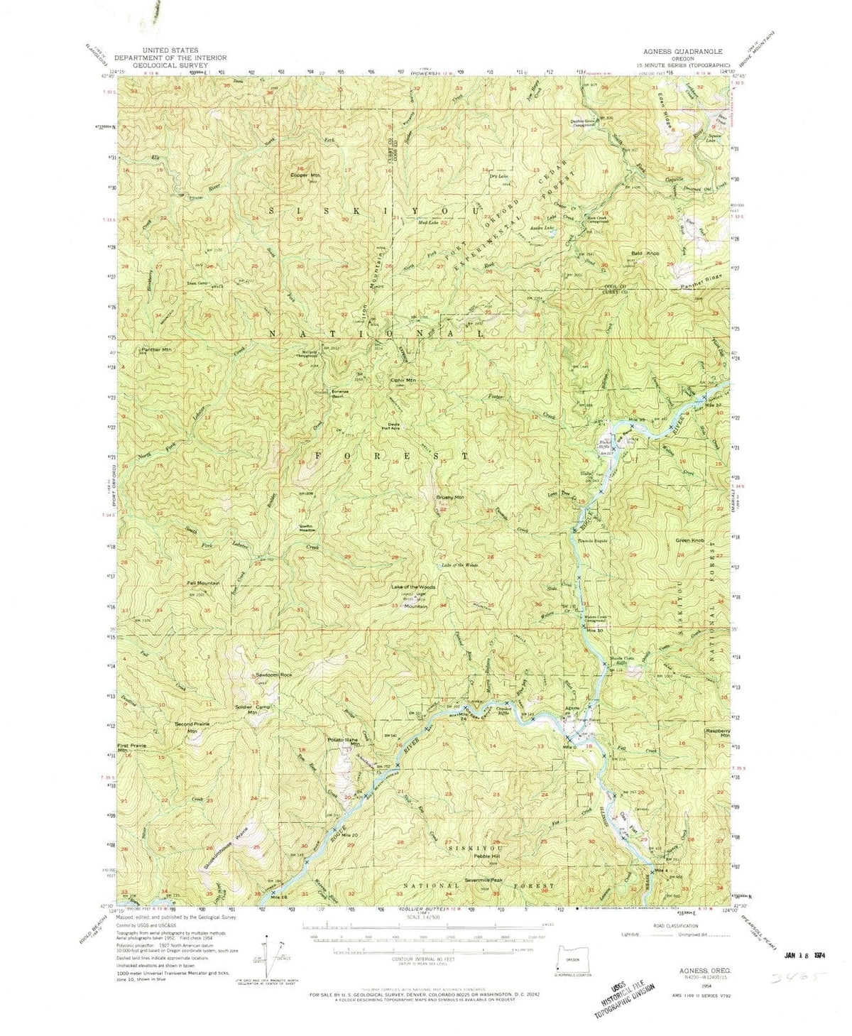1954 Agness, OR - Oregon - USGS Topographic Map