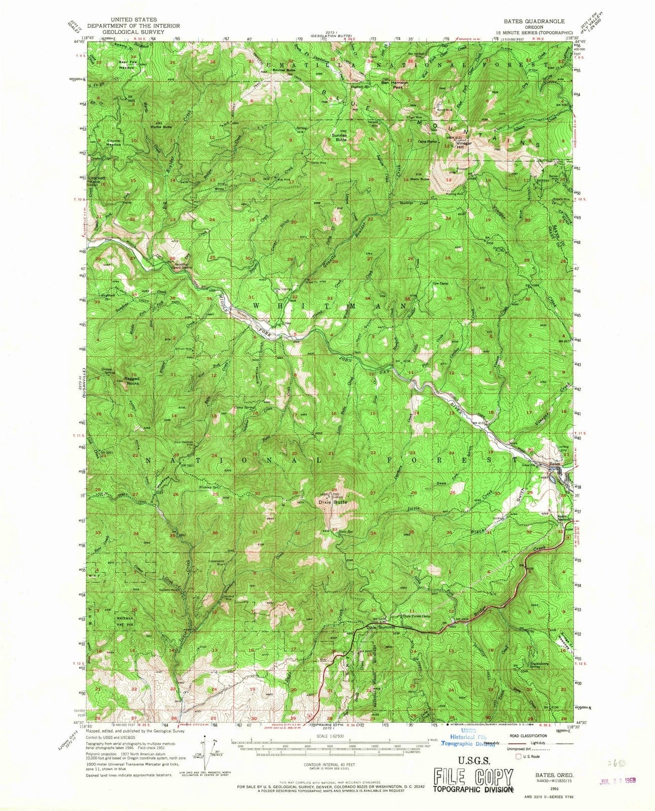 1951 Bates, OR - Oregon - USGS Topographic Map