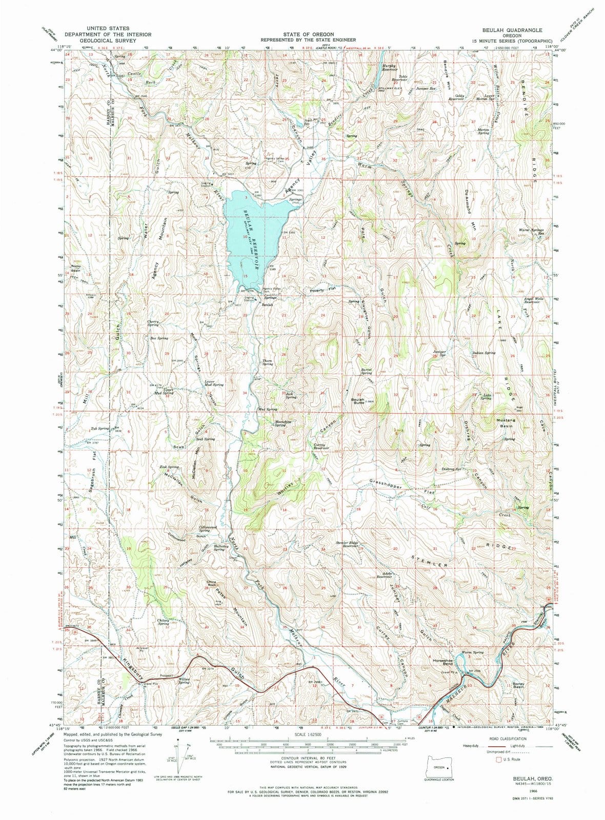 1966 Beulah, OR - Oregon - USGS Topographic Map