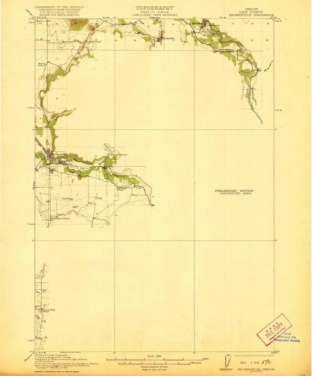 1921 Brownsville, OR - Oregon - USGS Topographic Map