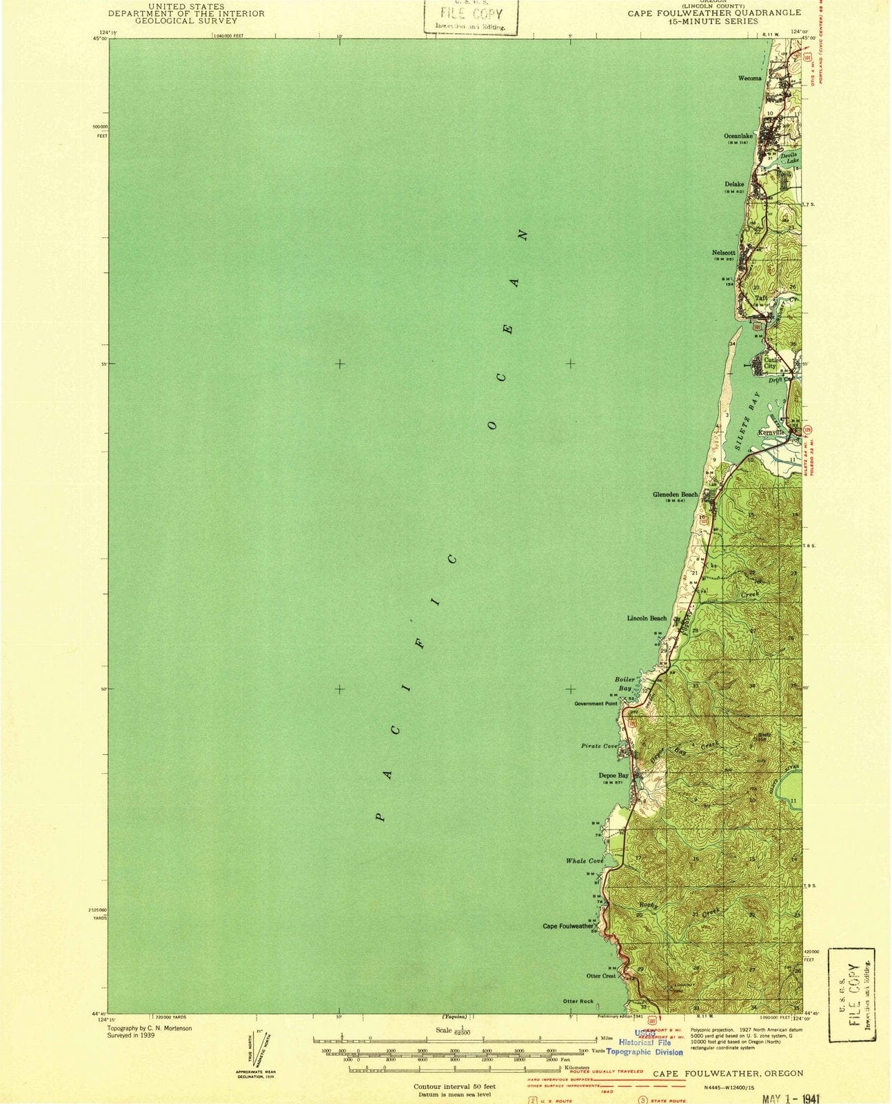1941 Cape Foulweather, OR - Oregon - USGS Topographic Map