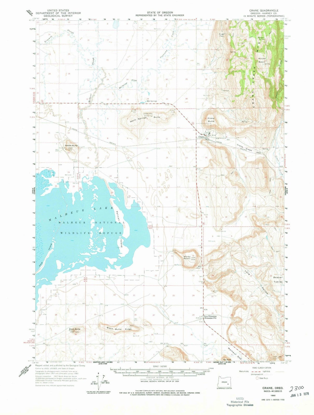 1960 Crane, OR - Oregon - USGS Topographic Map