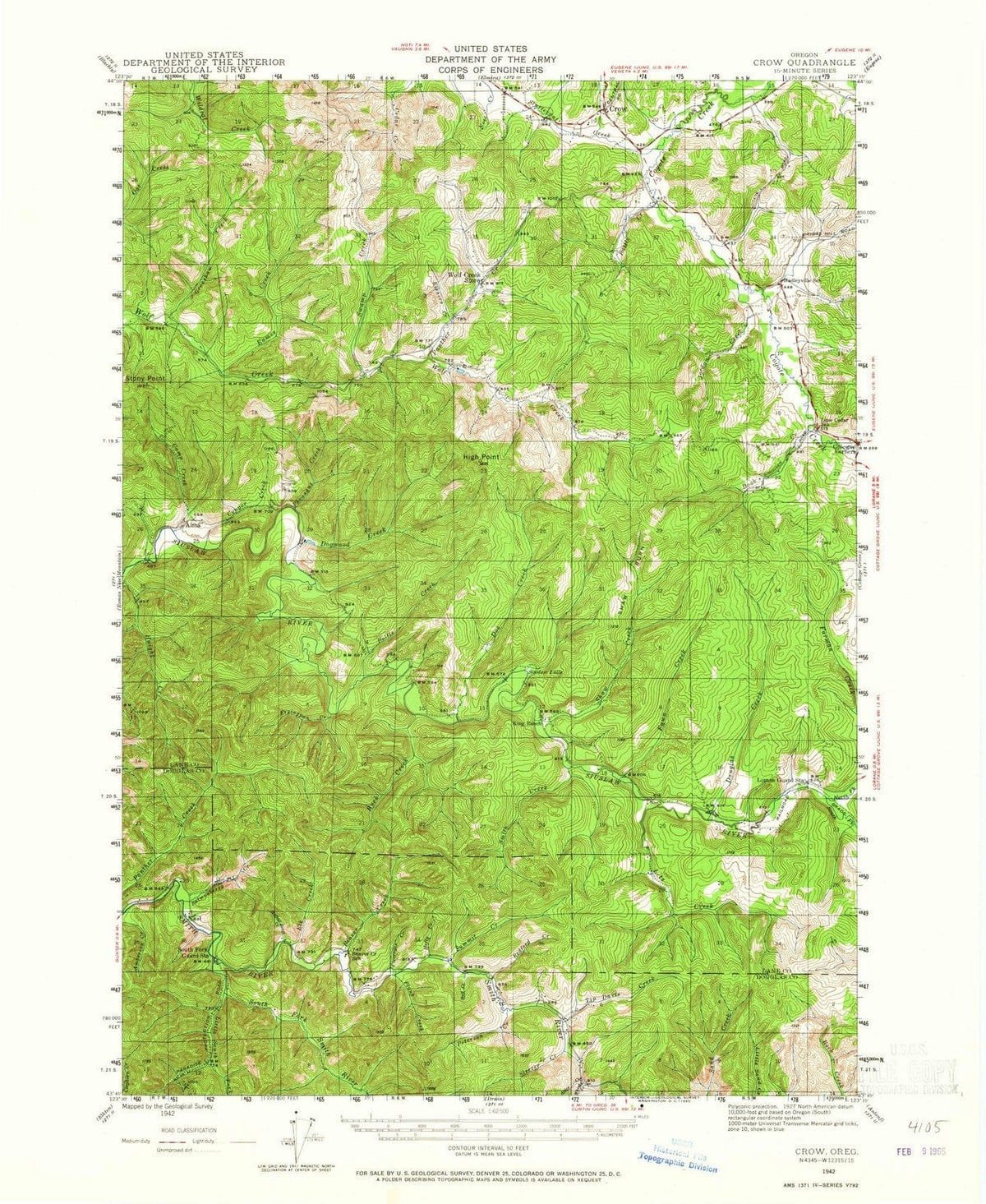 1942 Crow, OR - Oregon - USGS Topographic Map
