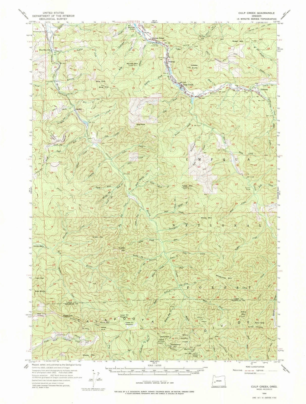 1955 Culp Creek, OR - Oregon - USGS Topographic Map