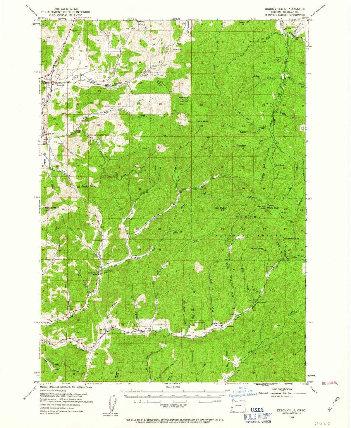 1954 Dixonville, OR - Oregon - USGS Topographic Map