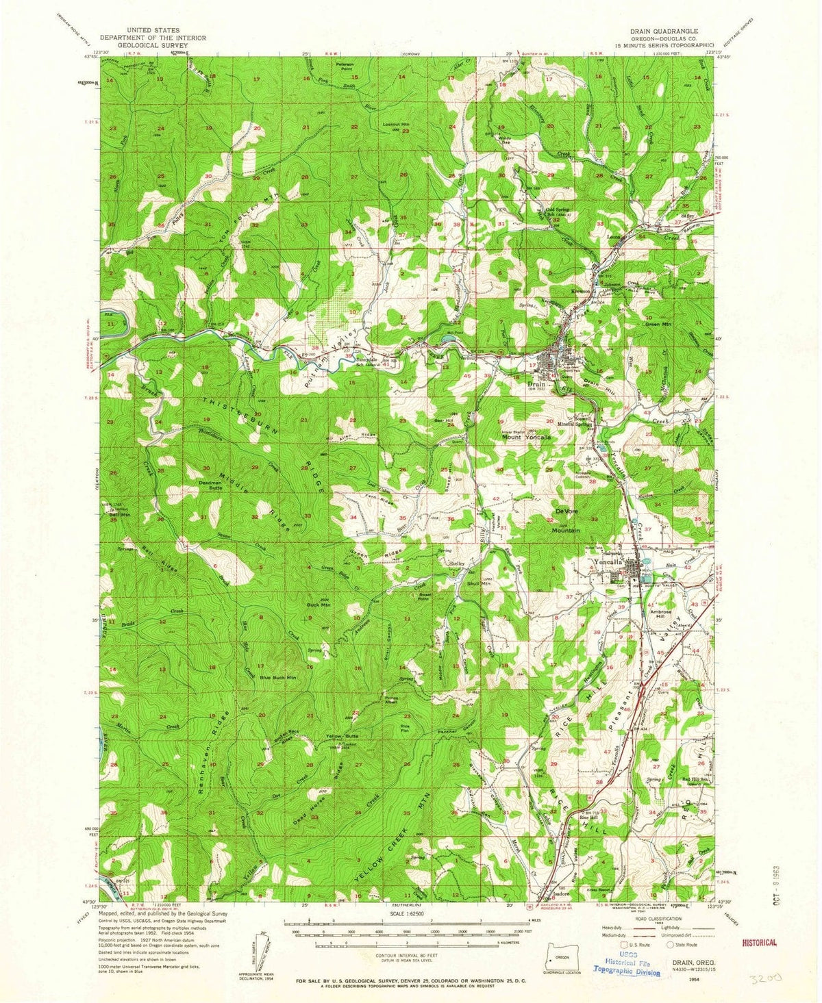 1954 Drain, OR - Oregon - USGS Topographic Map