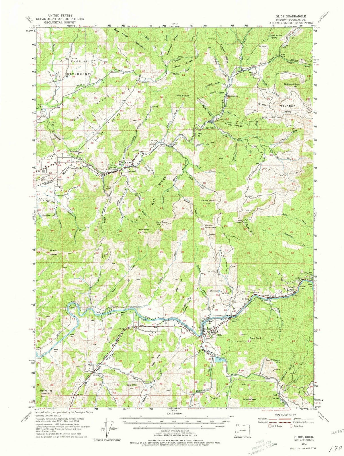 1954 Glide, OR - Oregon - USGS Topographic Map