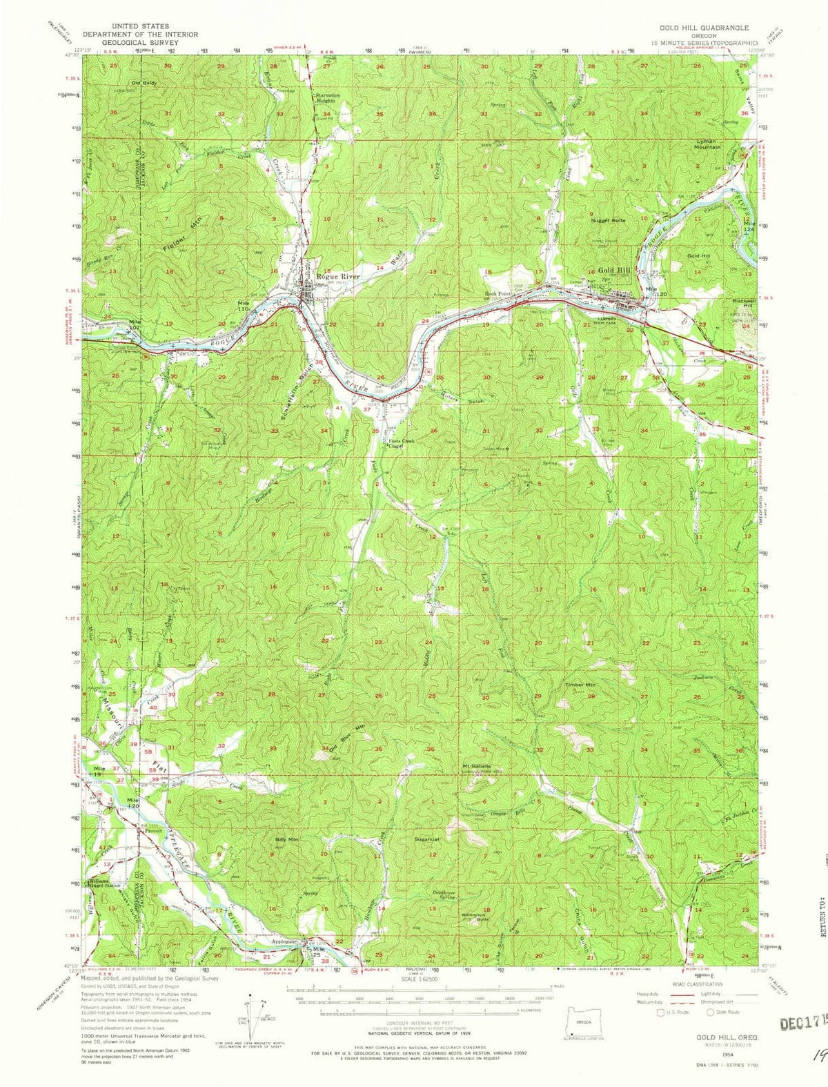 1954 Gold Hill, OR - Oregon - USGS Topographic Map