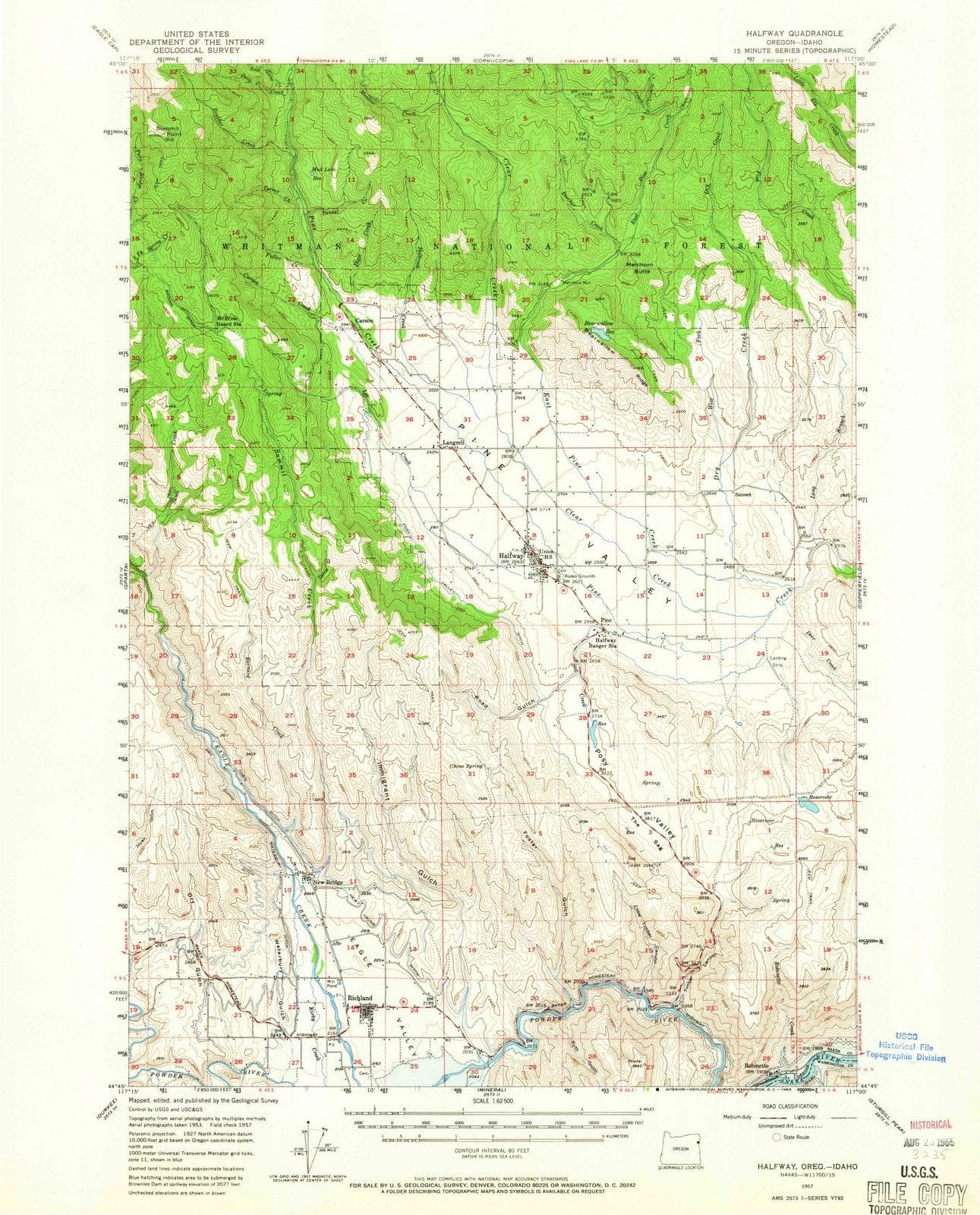 1957 Halfway, OR - Oregon - USGS Topographic Map