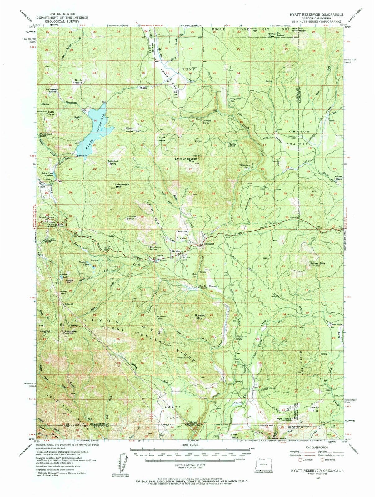 1955 Hyatt Reservoir, OR - Oregon - USGS Topographic Map