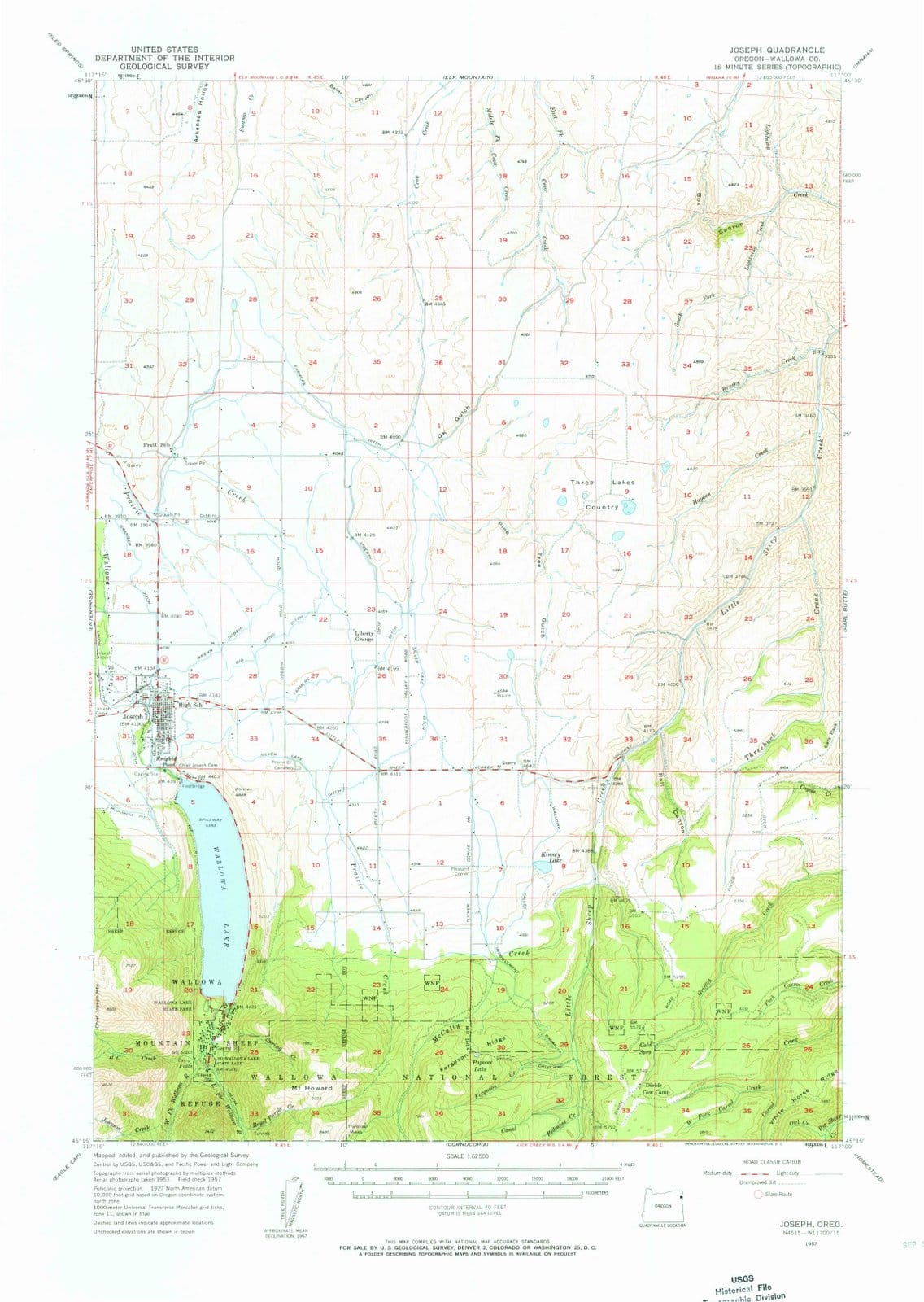 1957 Joseph, OR - Oregon - USGS Topographic Map