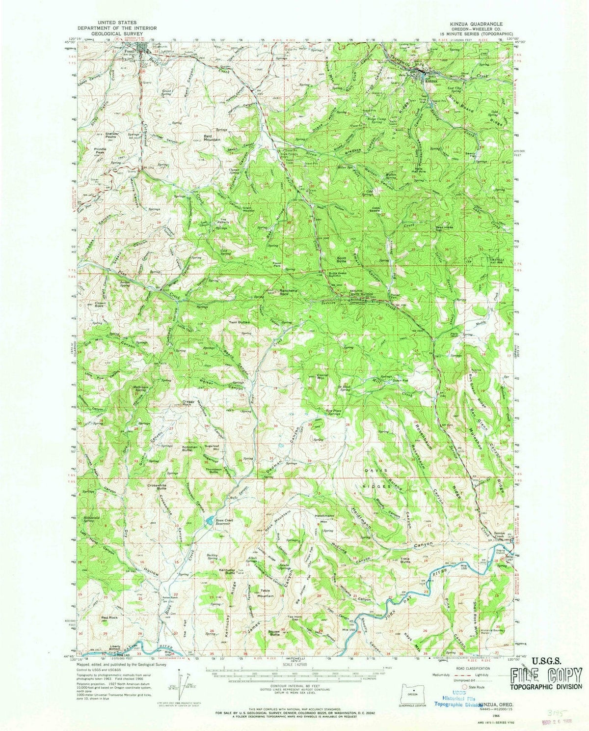 1966 Kinzua, OR - Oregon - USGS Topographic Map