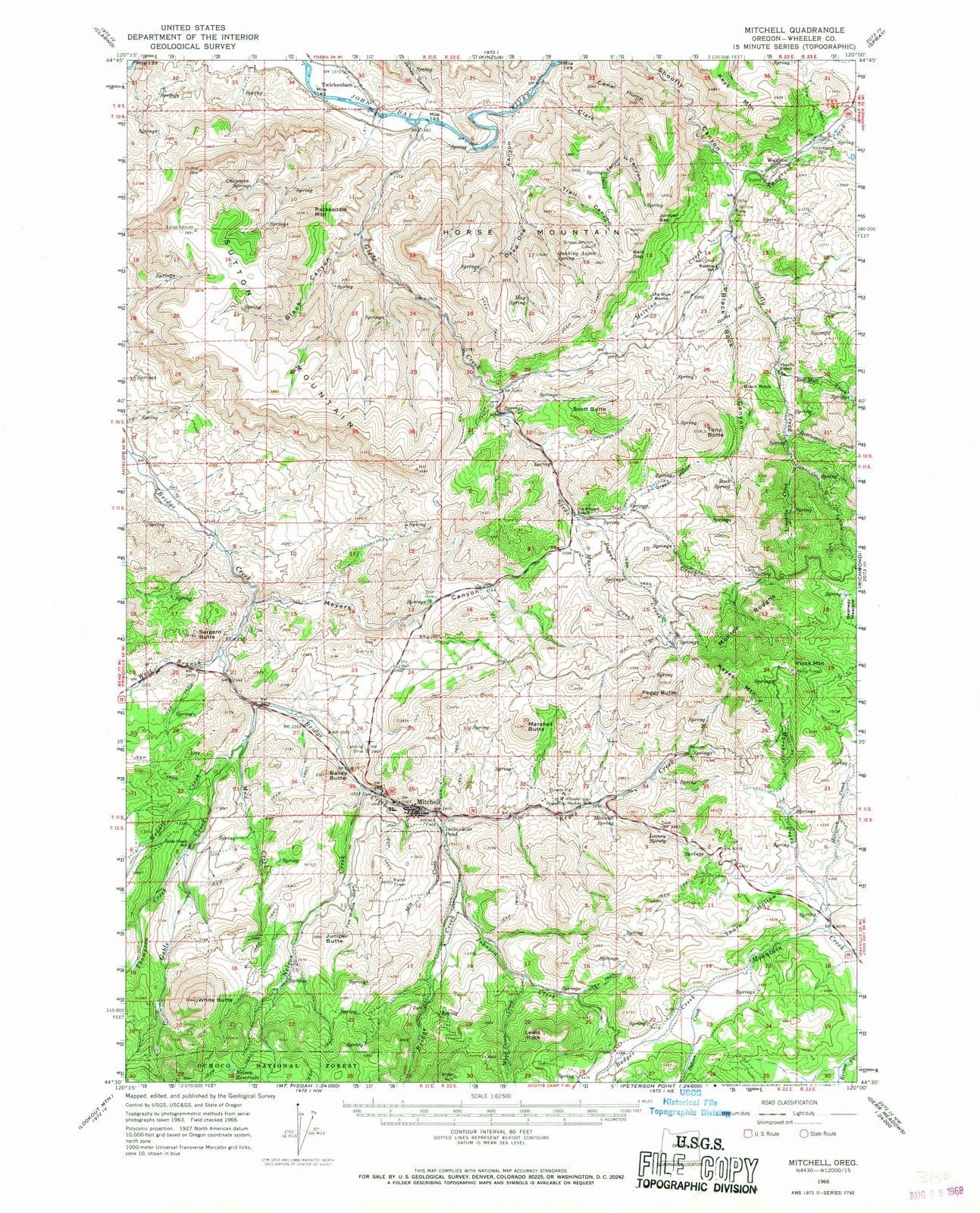 1966 Mitchell, OR - Oregon - USGS Topographic Map