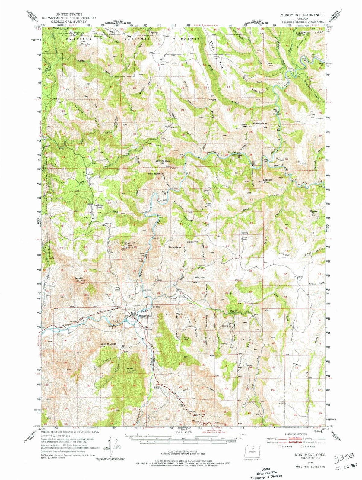 1951 Monument, OR - Oregon - USGS Topographic Map