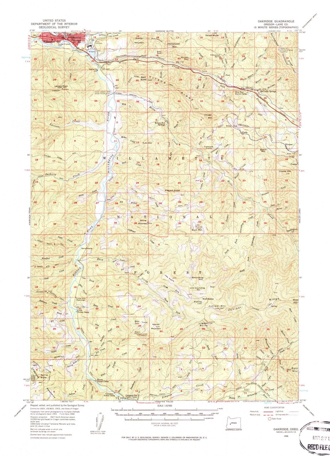 1956 Oakridge, OR - Oregon - USGS Topographic Map