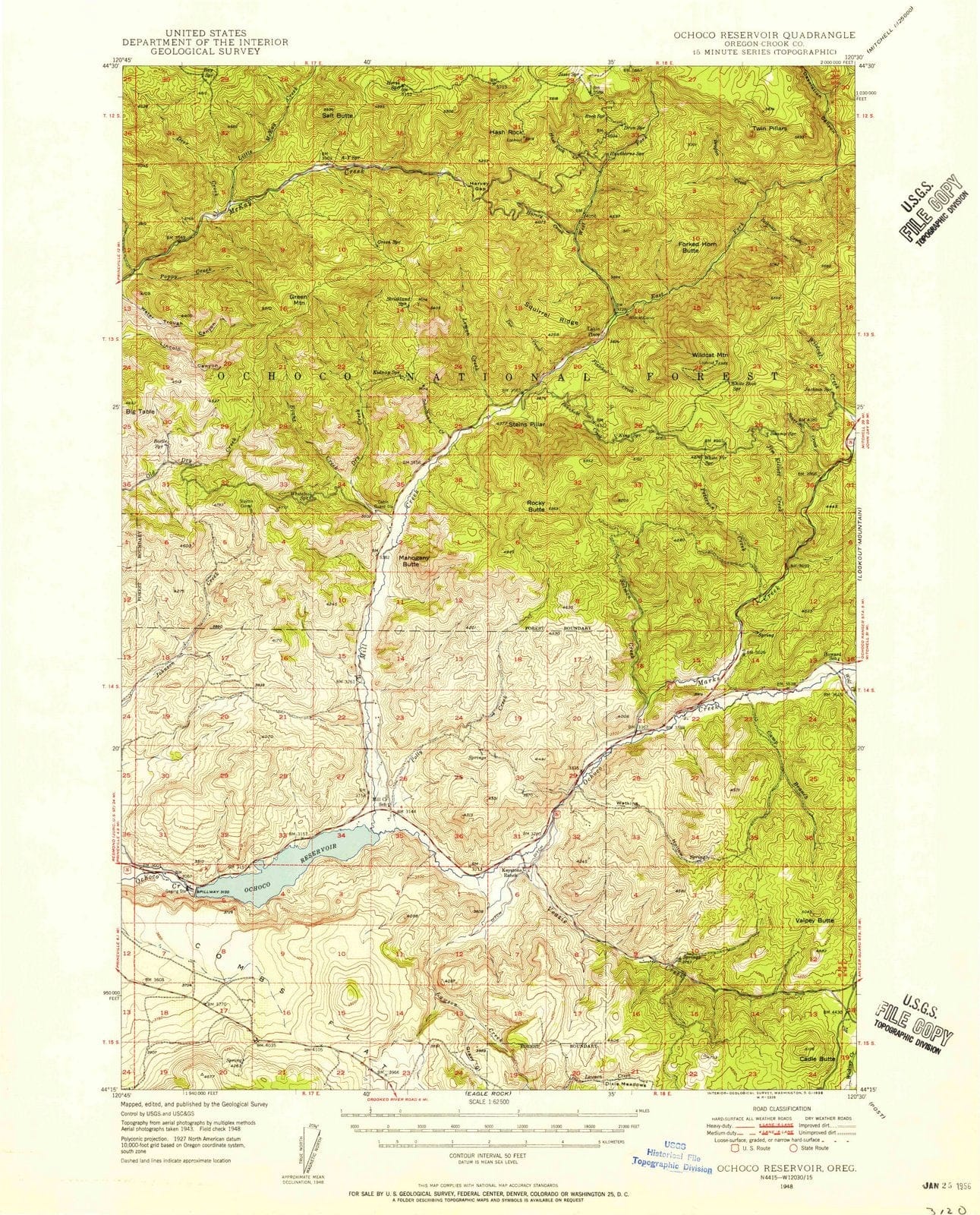 1948 Ochoco Reservoir, OR - Oregon - USGS Topographic Map