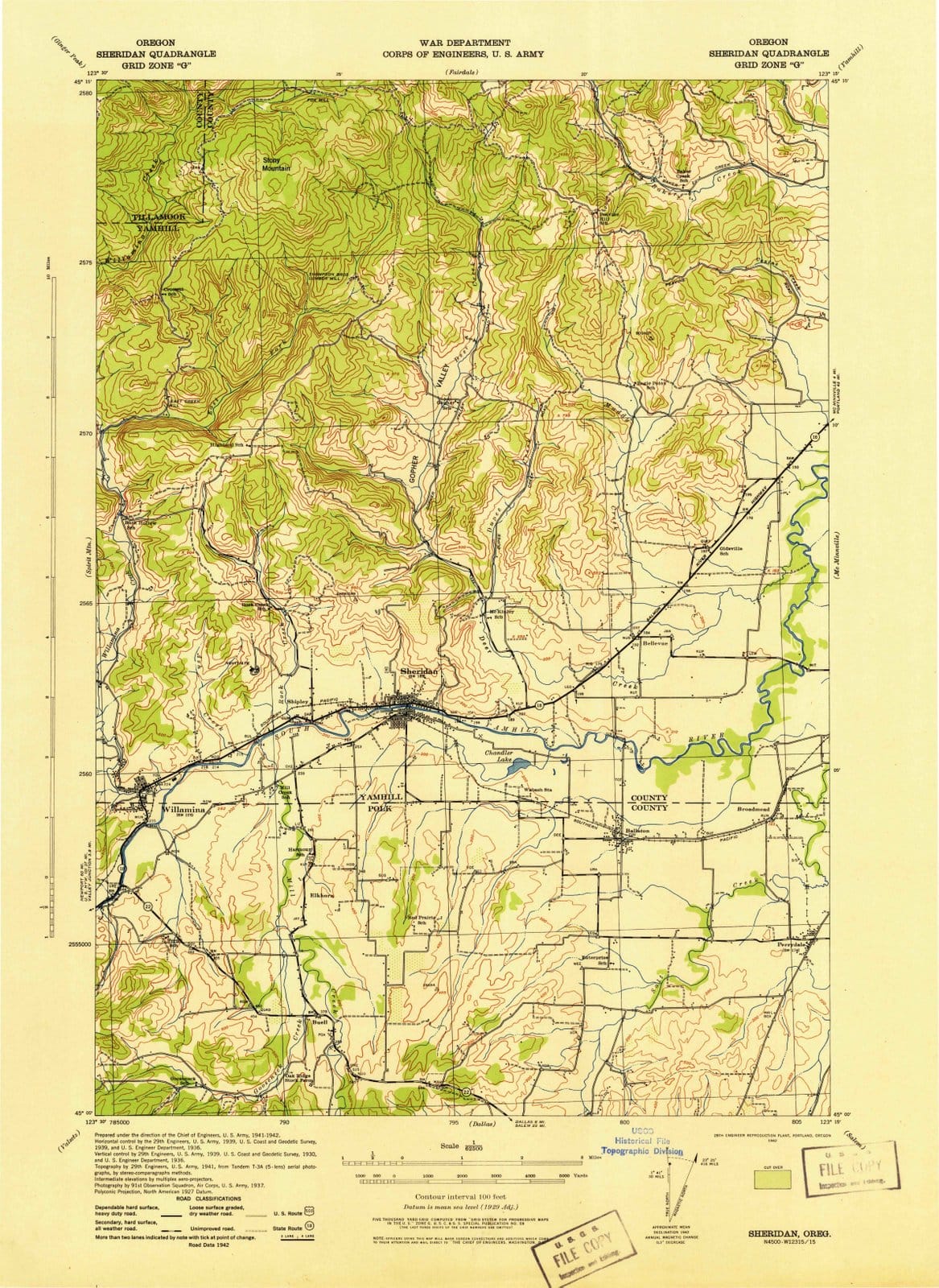 1942 Sheridan, OR - Oregon - USGS Topographic Map