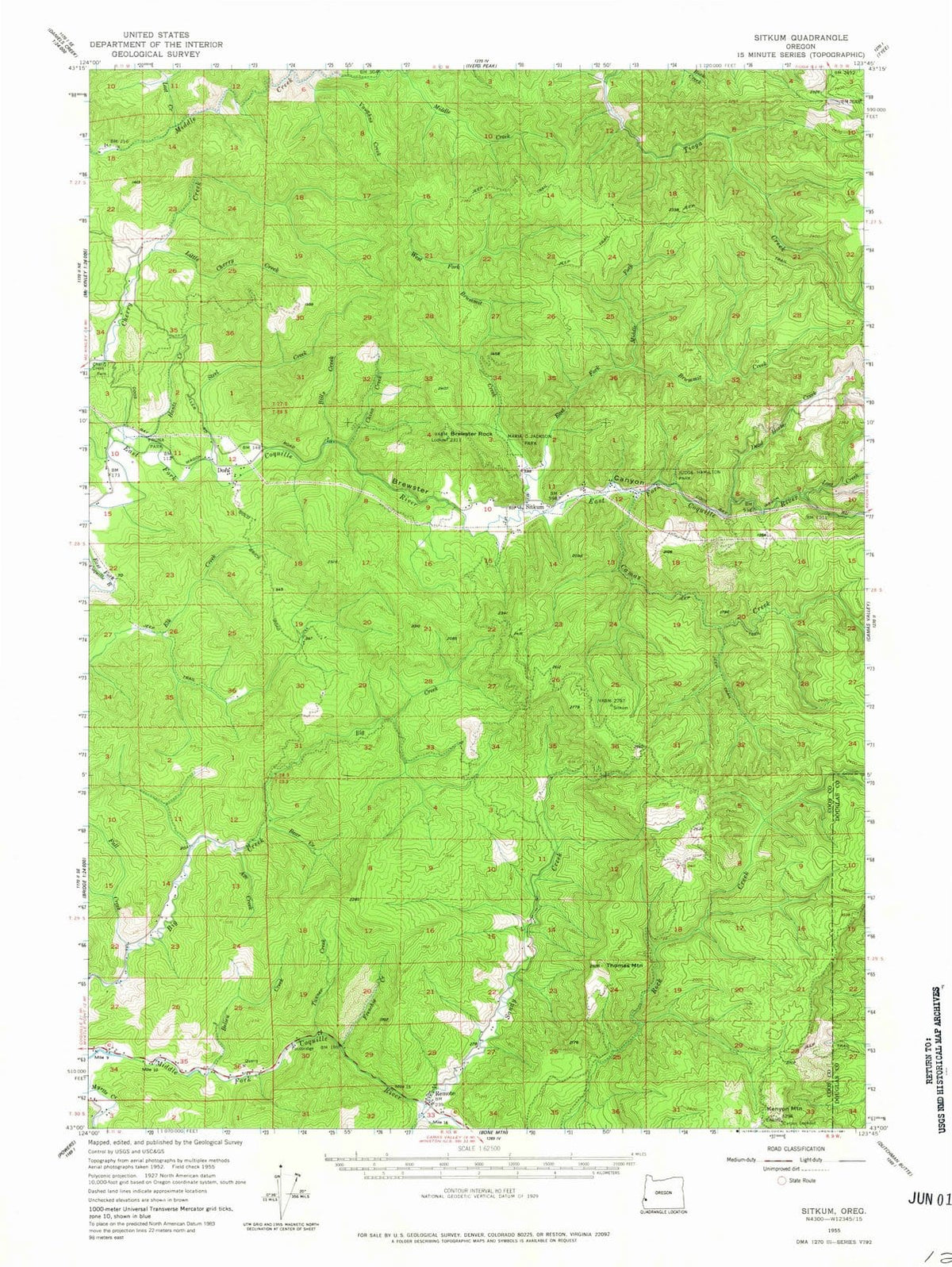 1955 Sitkum, OR - Oregon - USGS Topographic Map