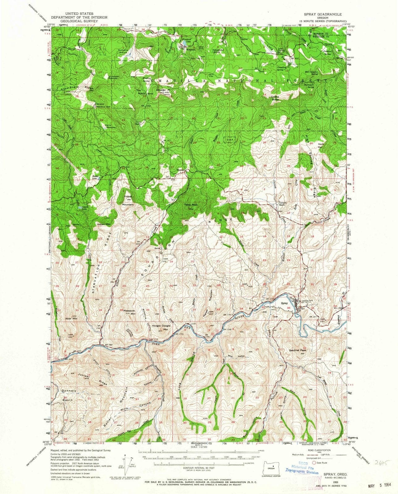 1953 Spray, OR - Oregon - USGS Topographic Map