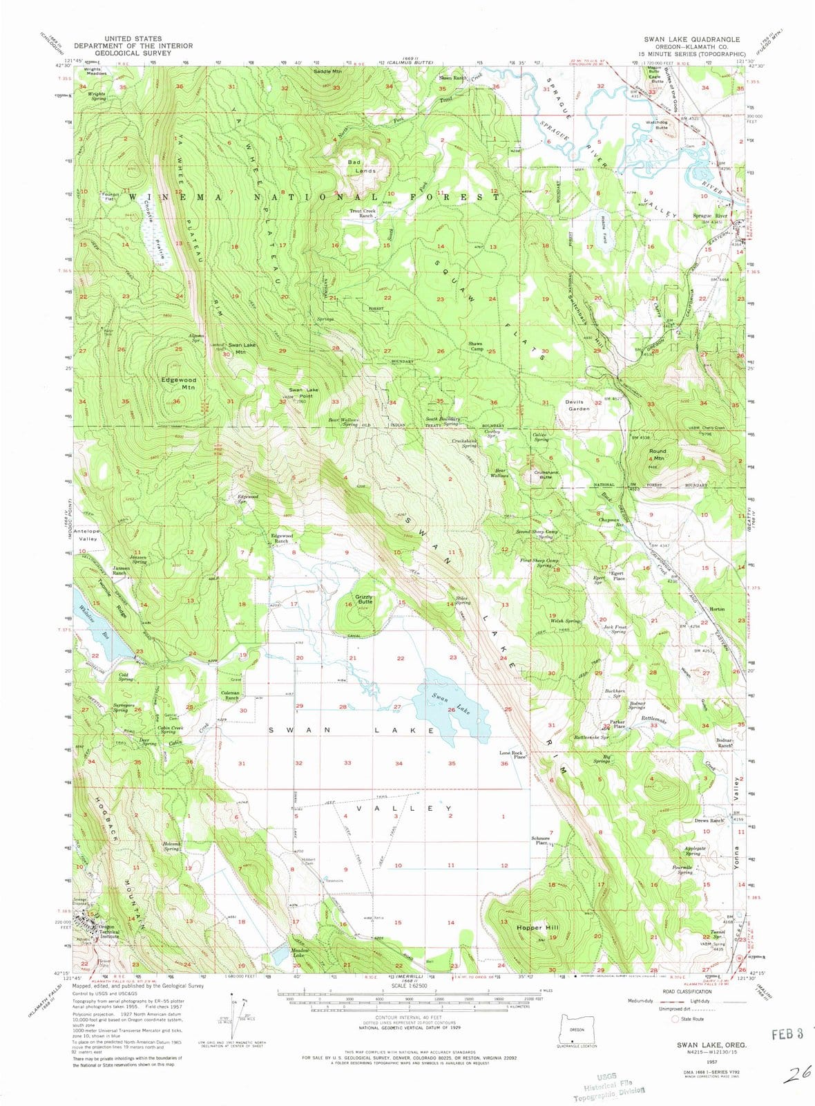 1957 Swan Lake, OR - Oregon - USGS Topographic Map