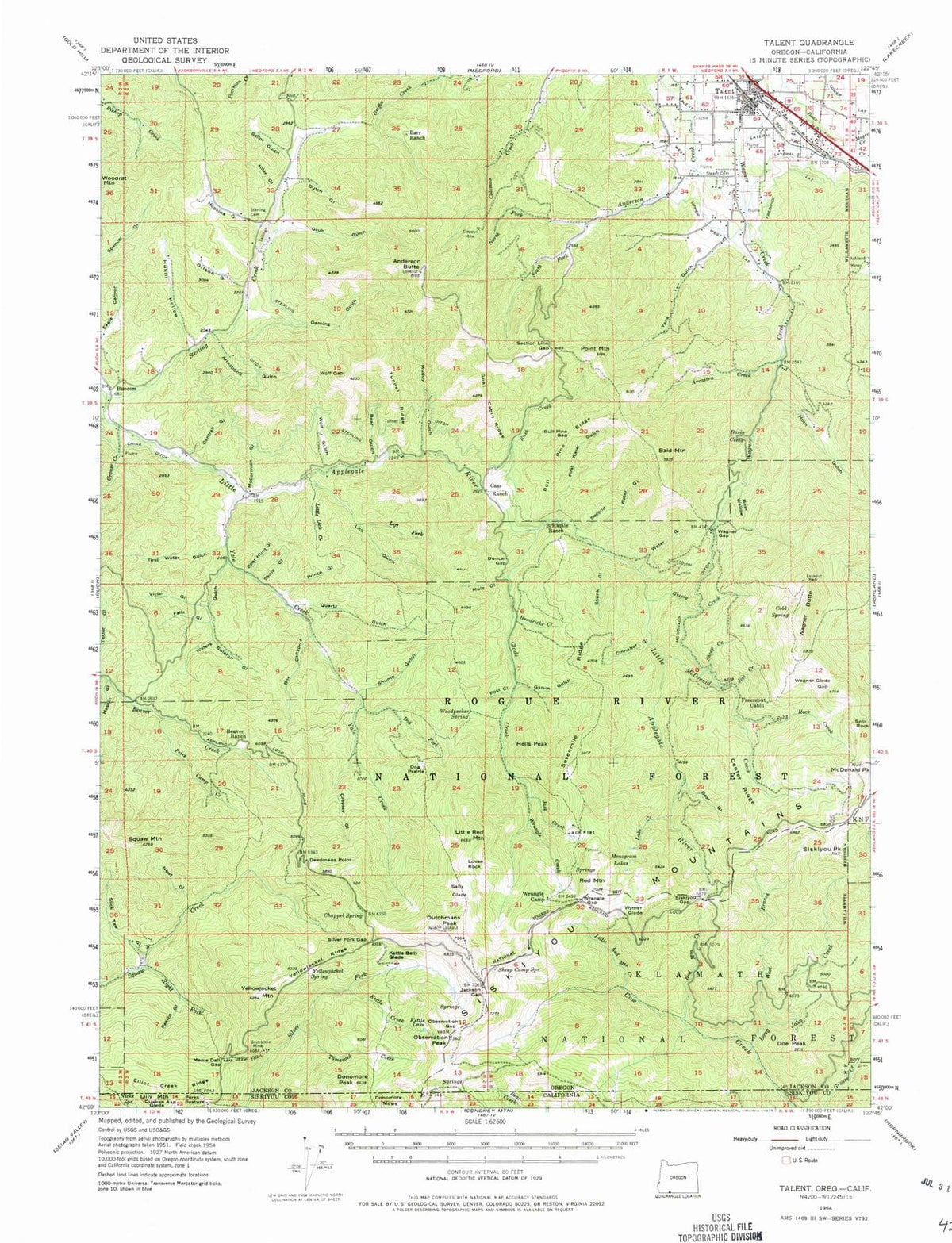 1954 Talent, OR - Oregon - USGS Topographic Map