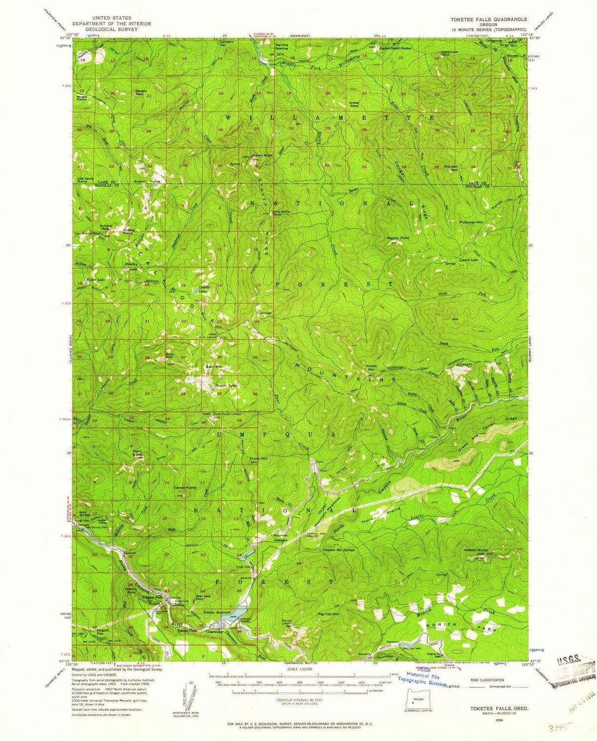 1956 Toketee Falls, OR - Oregon - USGS Topographic Map