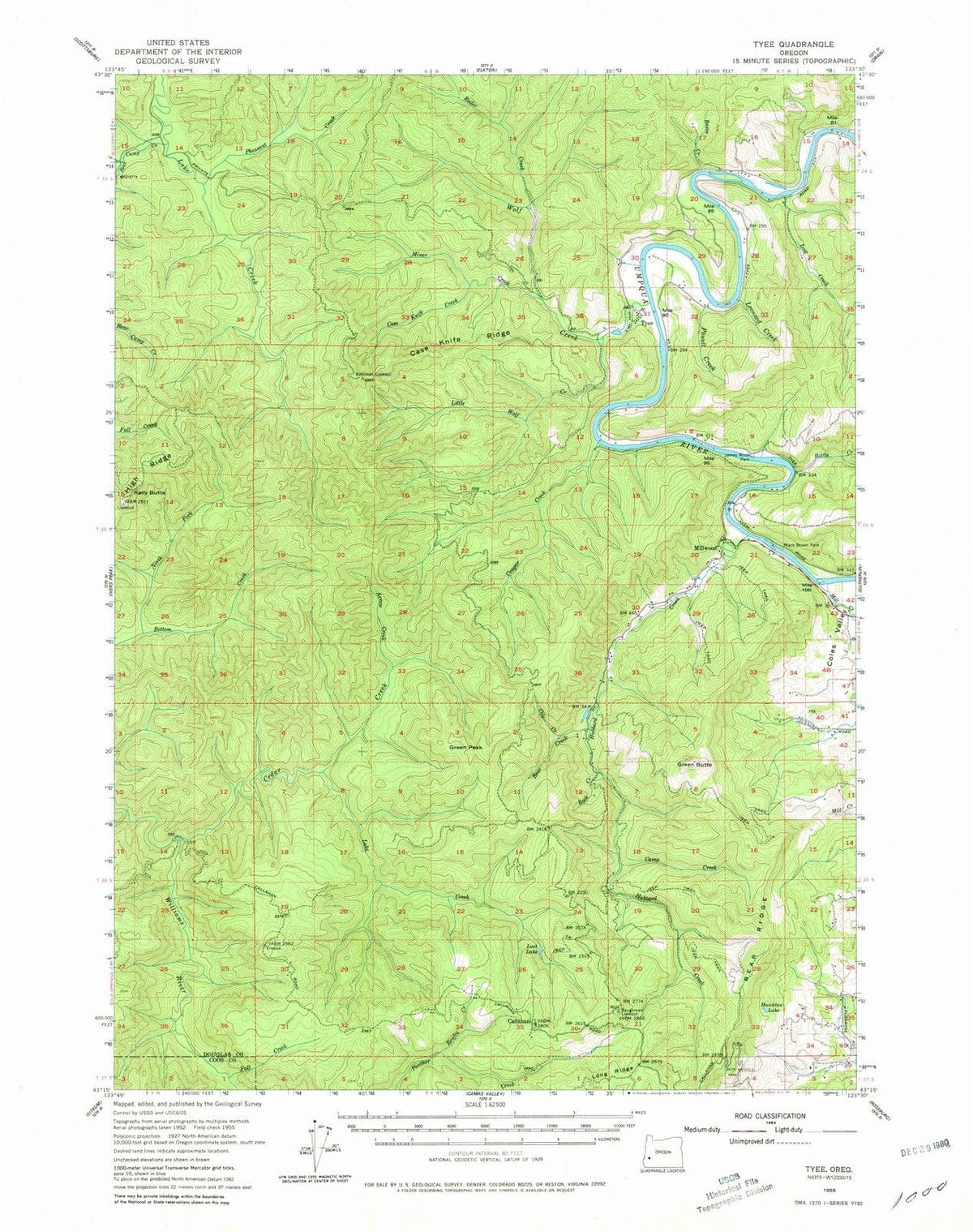 1955 Tyee, OR - Oregon - USGS Topographic Map