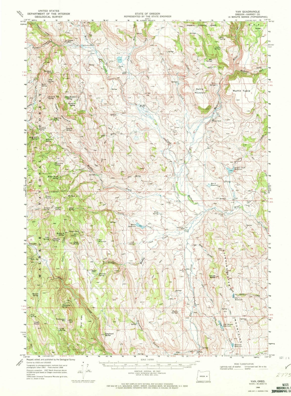 1968 Van, OR - Oregon - USGS Topographic Map