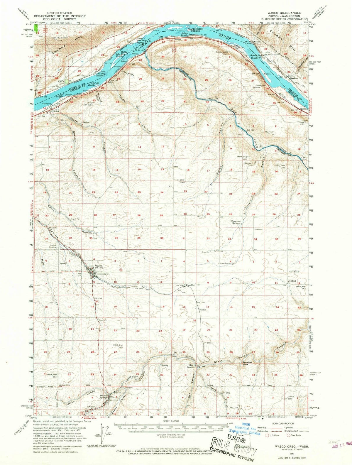 1957 Wasco, OR - Oregon - USGS Topographic Map